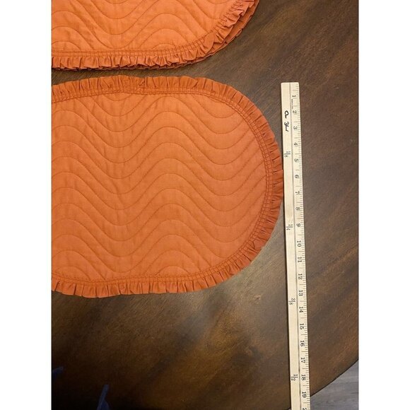 Vintage Quilted Placemats Orange Oval Ruffle Edge Cottage Core 4 ~ 19x13.75 - Picture 5 of 5